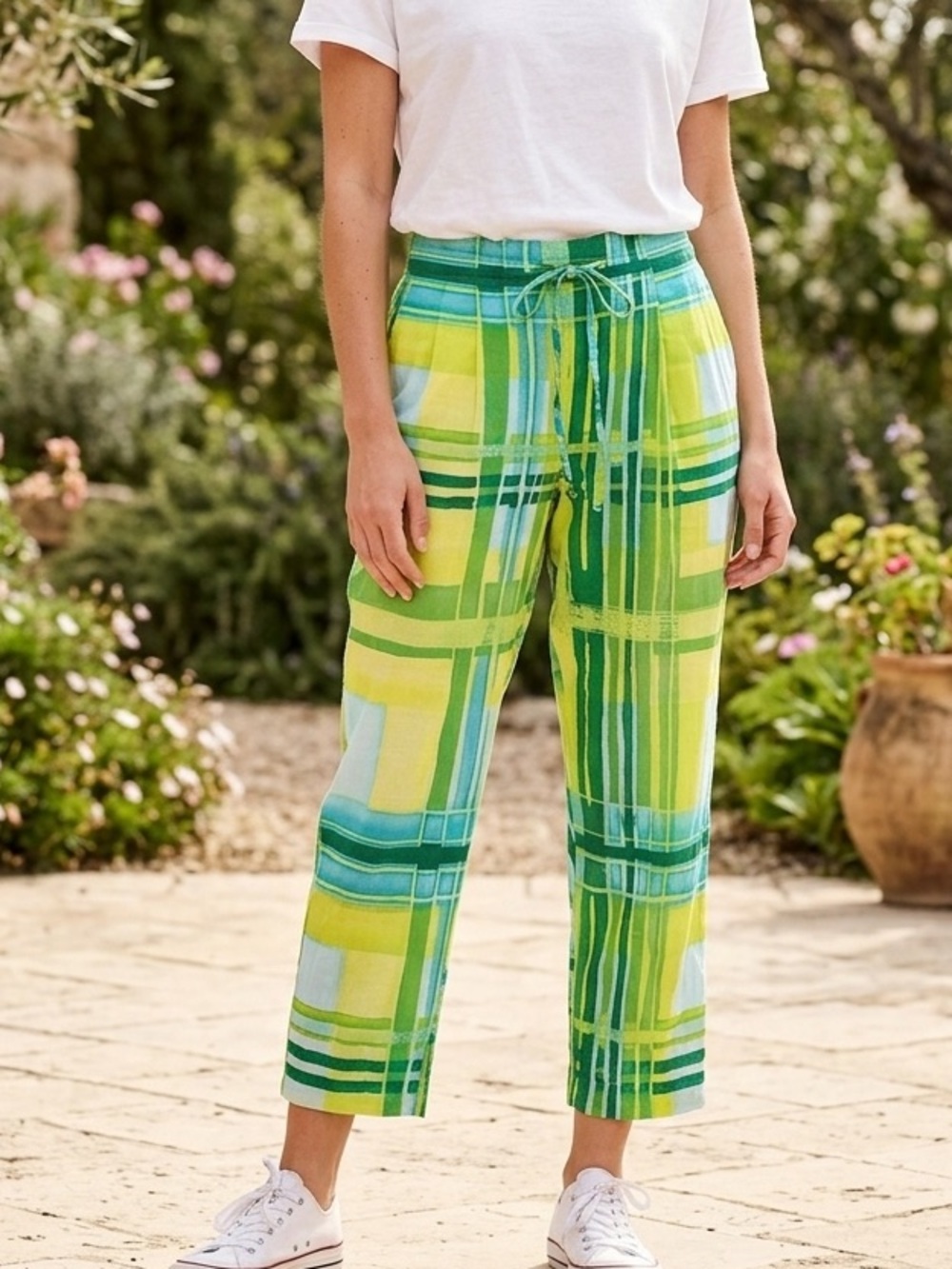 Jams World Green & Aqua Plaid Drawstring Joggers
